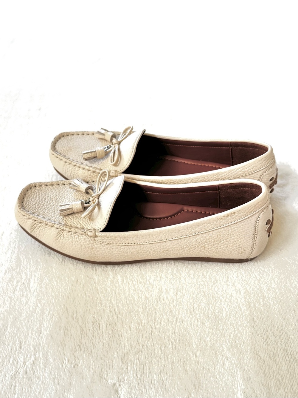 Coach Cream Leather Bow Tassel Loafers - Picture 6 of 12